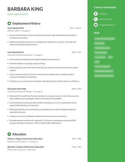 Learning Assistant Resume