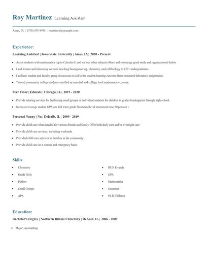 Learning Assistant Resume