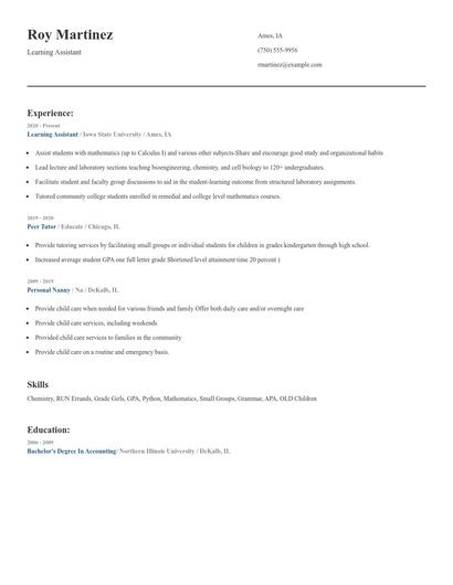 Learning Assistant Resume