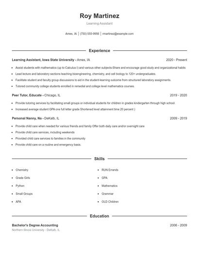 Learning Assistant Resume