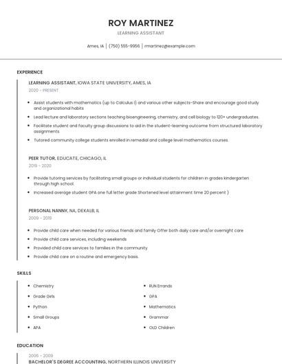 Learning Assistant Resume