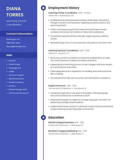 Learning Center Coordinator Resume