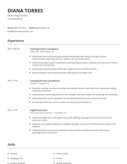 Learning Center Coordinator Resume