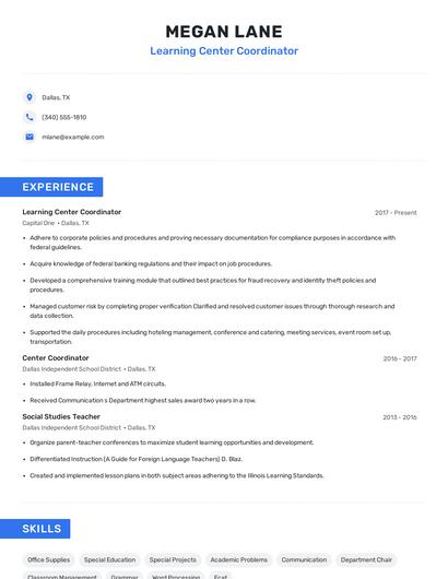 Learning Center Coordinator Resume