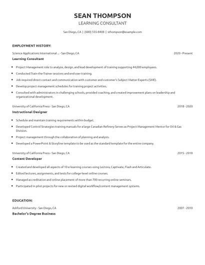 Learning Consultant Resume