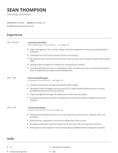 Learning Consultant Resume