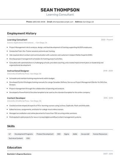 Learning Consultant Resume