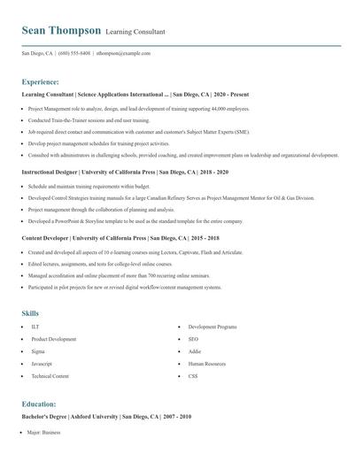 Learning Consultant Resume