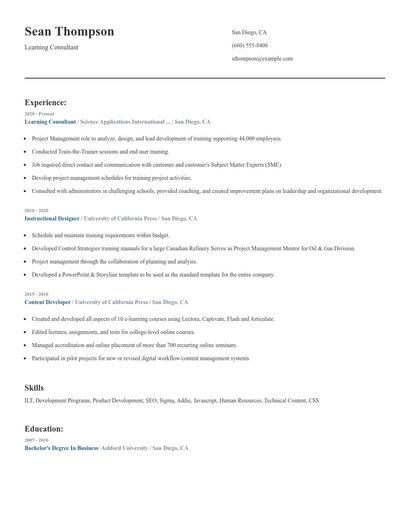 Learning Consultant Resume