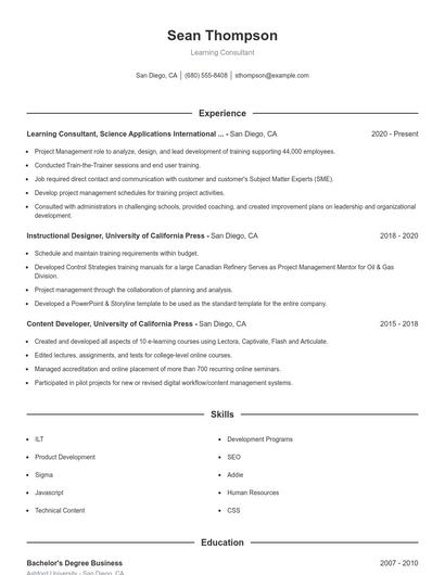 Learning Consultant Resume