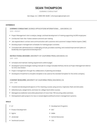 Learning Consultant Resume