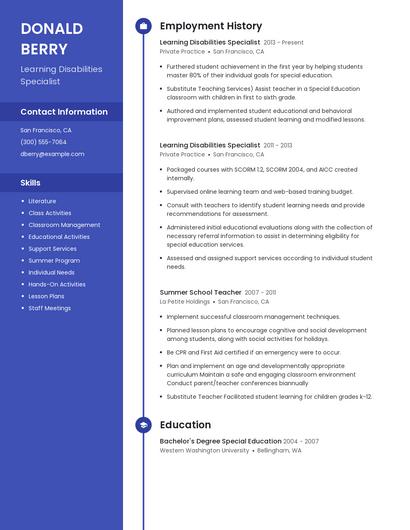 Learning Disabilities Specialist Resume