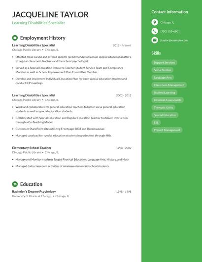 Learning Disabilities Specialist Resume
