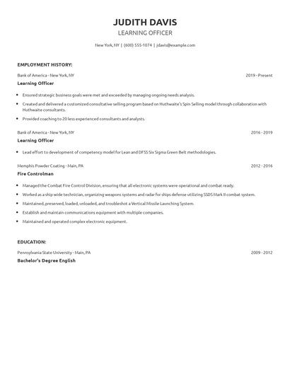Learning Officer Resume