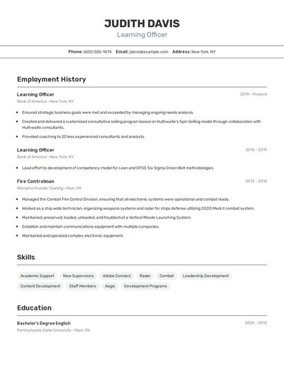 Learning Officer Resume