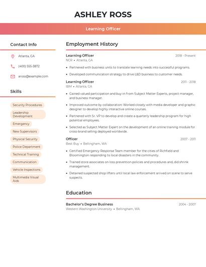 Learning Officer Resume
