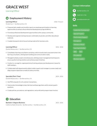 Learning Officer Resume