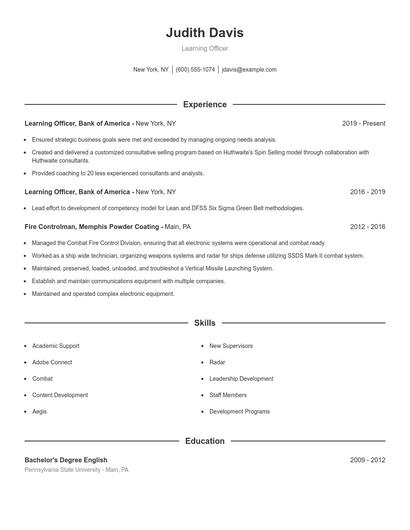 Learning Officer Resume