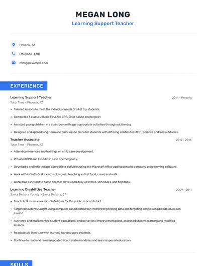 Learning Support Teacher Resume