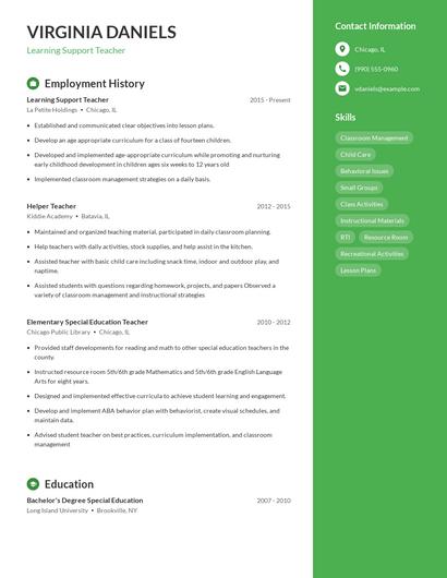 Learning Support Teacher Resume