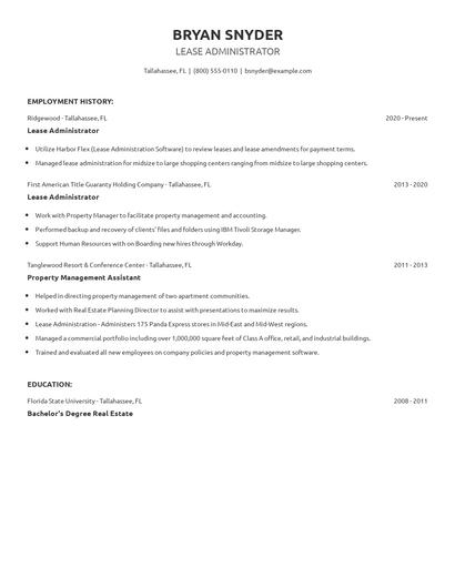 Lease Administrator Resume