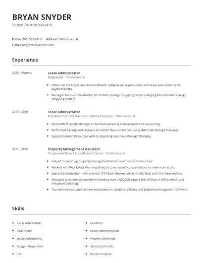 Lease Administrator Resume