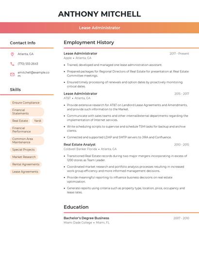 Lease Administrator Resume