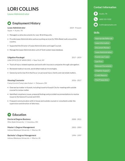 Lease Administrator Resume