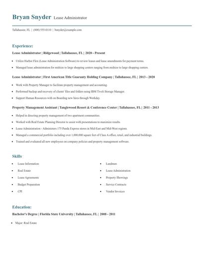 Lease Administrator Resume