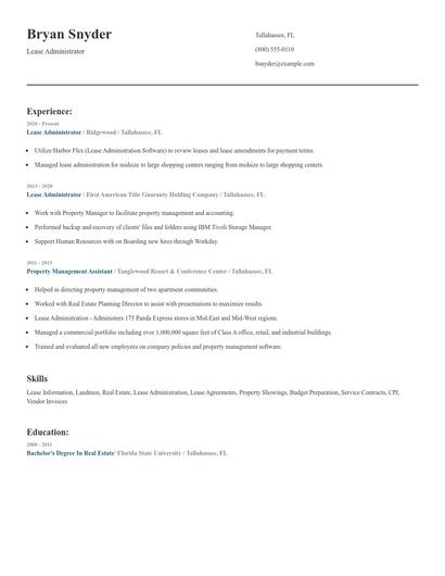 Lease Administrator Resume