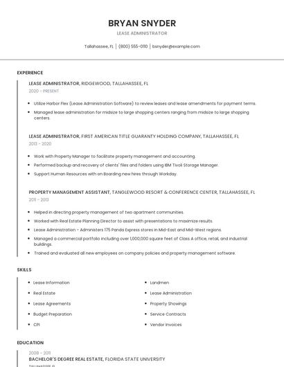 Lease Administrator Resume