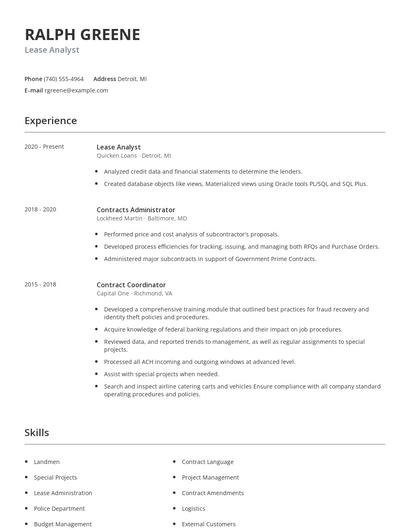 Lease Analyst Resume