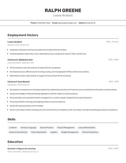 Lease Analyst Resume