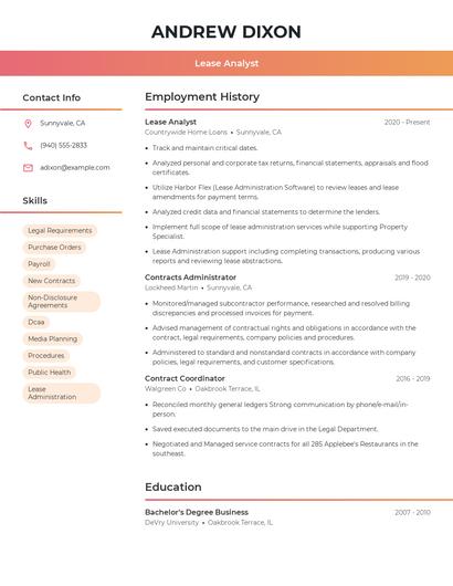 Lease Analyst Resume