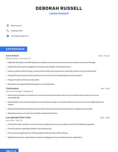 Lease Analyst Resume