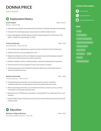 Lease Analyst Resume