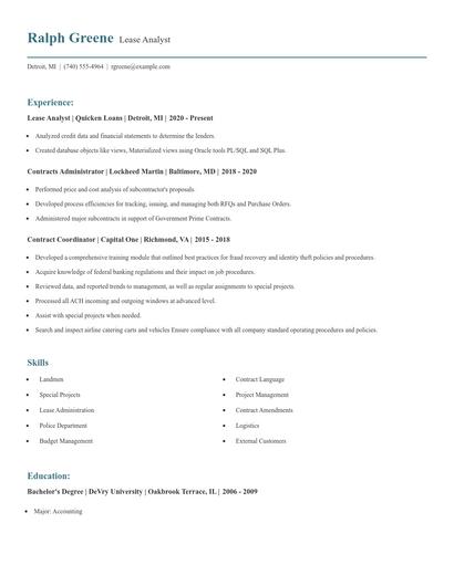 Lease Analyst Resume