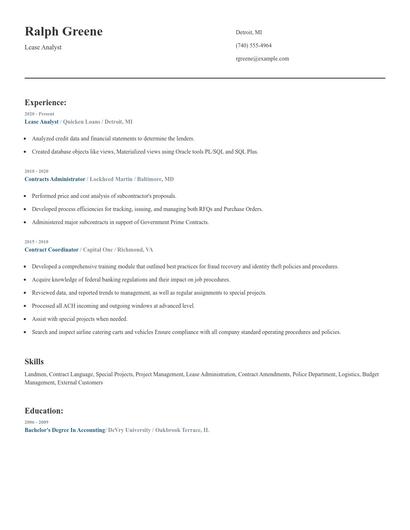 Lease Analyst Resume