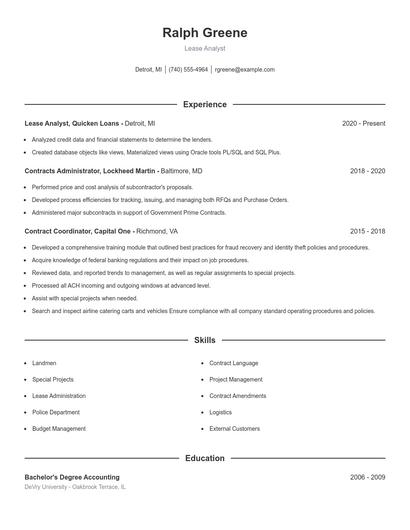 Lease Analyst Resume