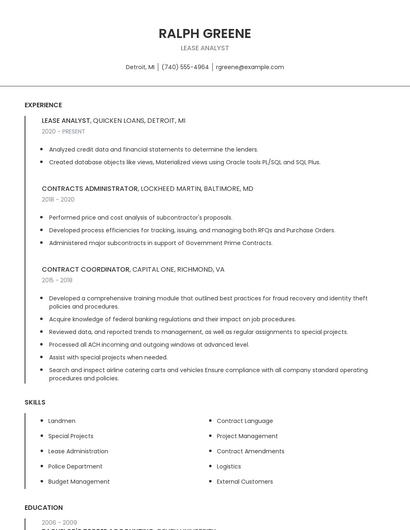 Lease Analyst Resume