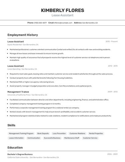 Lease Assistant Resume