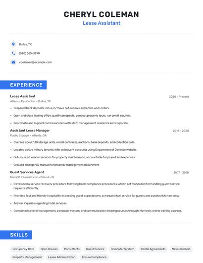 Lease Assistant Resume
