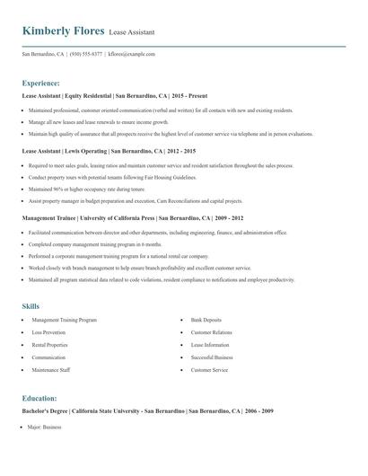 Lease Assistant Resume