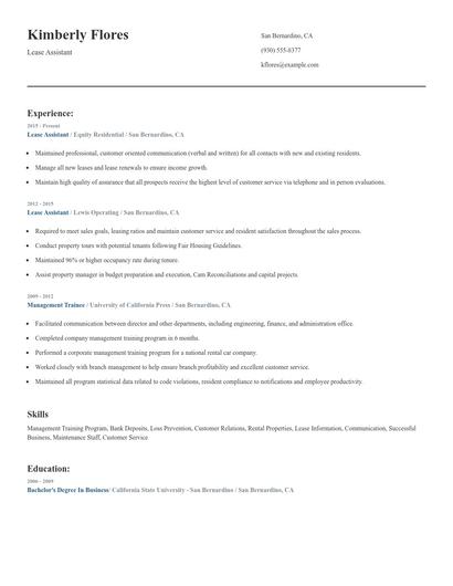 Lease Assistant Resume