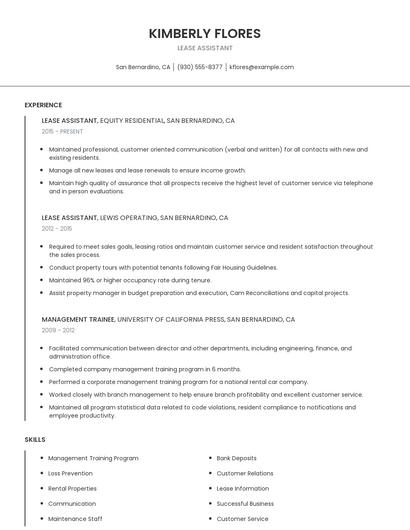 Lease Assistant Resume