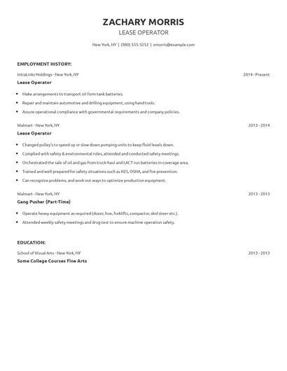 Lease Operator Resume