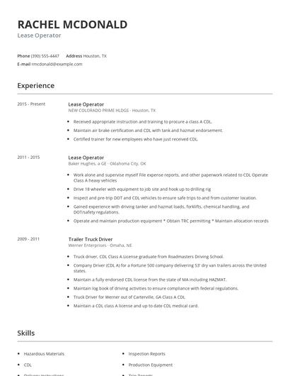 Lease Operator Resume
