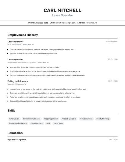 Lease Operator Resume