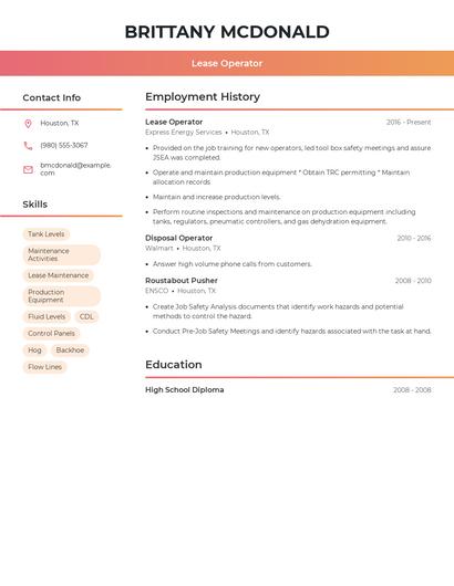 Lease Operator Resume