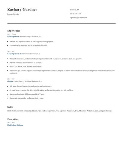 Lease Operator Resume